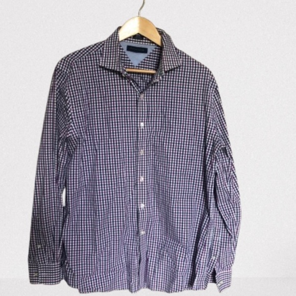 Tommy Hilfiger Blue and Purple Checked Button Down Shirt Large - Picture 1 of 6